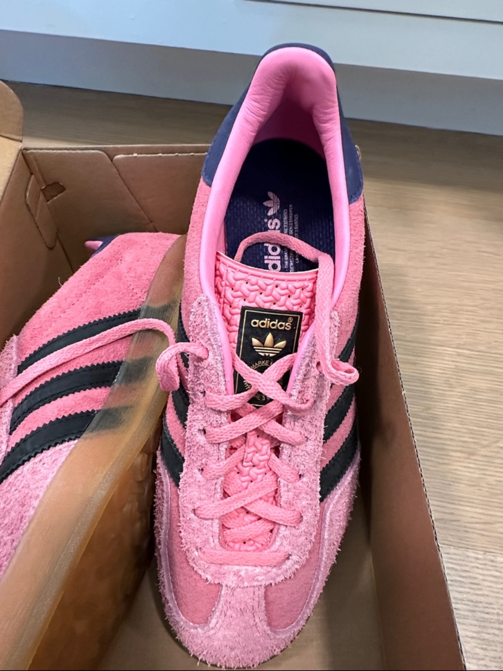 adidas Gazelle Pink Suede Sneakers with Black Stripes - Picture 4 of 5